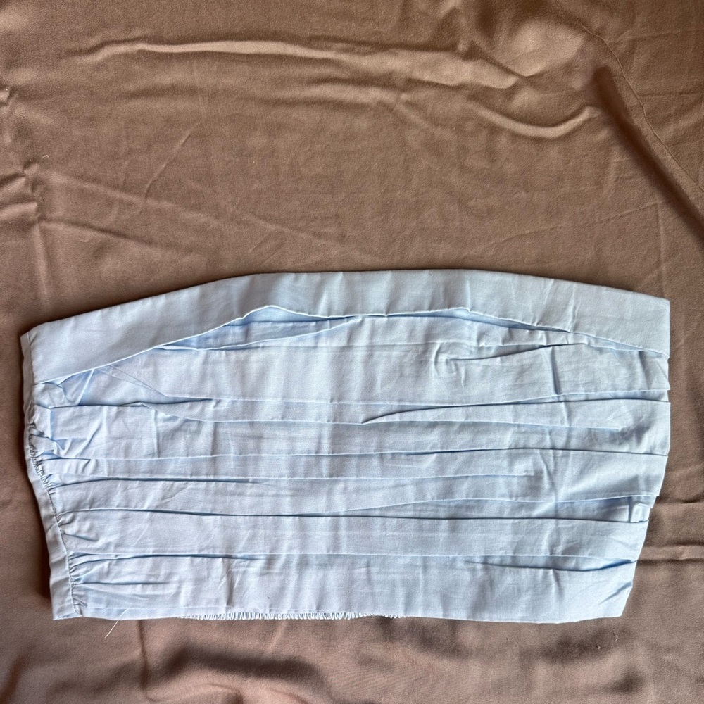 Opt Baby Blue Strapless Cropped Top